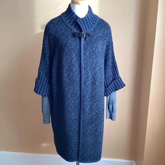 CHIARAMENTE Navy Tweed Duster Cardigan Size M - Picture 2 of 15